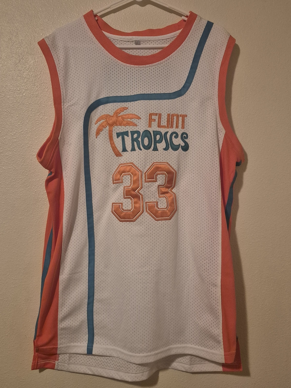 Flint Tropics #33 Mesh Basketball Jersey in White & Orange